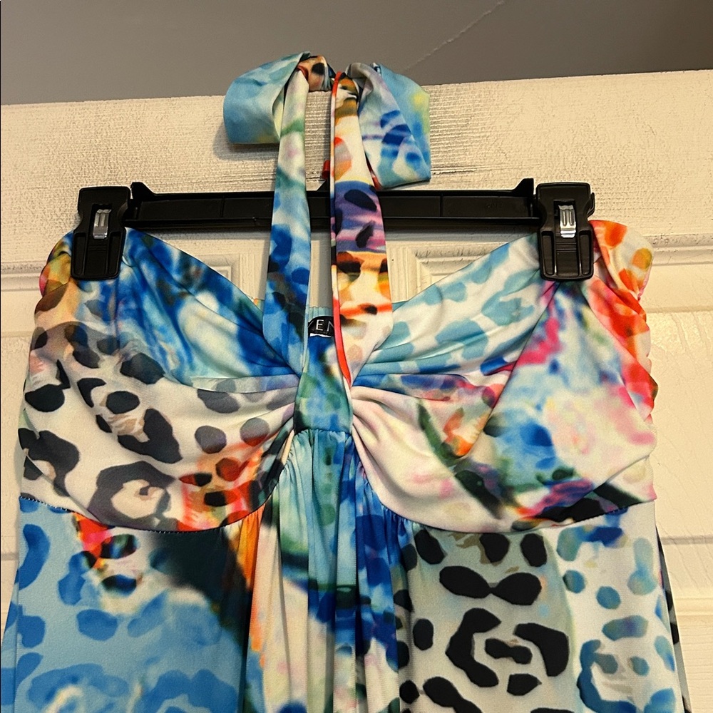 Venus halter multi-colored abstract animal print Maxi Dress Size Medium - Picture 2 of 7